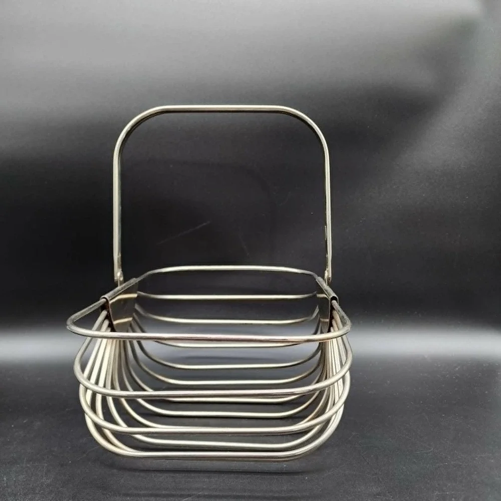 Unbranded‎ Vintage Wire Folding Fruit Basket Silver Chrome Metal Decor